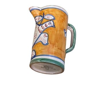 Vintage Hand‎ Painted  Italian Ceramica Solimene Art Pottery Pitcher Floral Bird